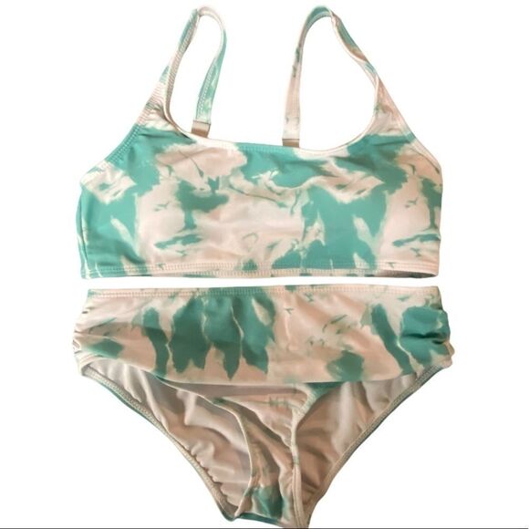 2PC SHEIN Green White‎ Tie Dye Bikini Size 150 - Picture 1 of 7